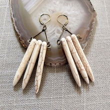 Load image into Gallery viewer, Beige Howlite Stone Earrings - Spike Earrings / Bronze Earrings / Dangle Earrings / Long Earrings / Bohemian Jewelry

