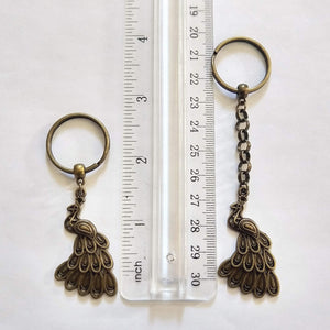 Peacock Keychain, Bronze Zipper Pulls, Purse or Backpack Charms