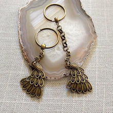 Load image into Gallery viewer, Peacock Keychain, Bronze Zipper Pulls, Purse or Backpack Charms

