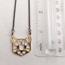 Load image into Gallery viewer, Brass Cat Head Necklace, Cute Animal Face on Thin Gunmetal Chain
