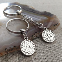 Load image into Gallery viewer, Lotus Ohm Keychain, Yoga Backpack Charm or Zipper Pull
