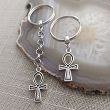 Load image into Gallery viewer, Ankh Keychain, Egyptian Key Fob, Silver Key Ring or Zipper Pull
