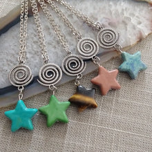 Load image into Gallery viewer, Stars and Spirals Necklace, Stone Stars on Silver Cable Chain, Your Choice of Five
