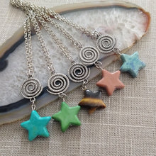 Load image into Gallery viewer, Stars and Spirals Necklace, Stone Stars on Silver Cable Chain, Your Choice of Five
