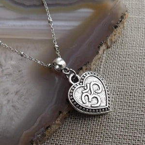 Heart Shaped Ohm Necklace, Aum Yoga Jewelry, Silver Satellite Chain