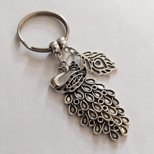 Silver Peacock Feather Keychain - Zipper Pulls Backpack Charms