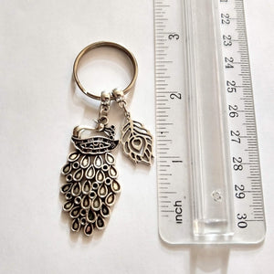 Silver Peacock Feather Keychain - Zipper Pulls Backpack Charms