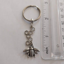 Load image into Gallery viewer, Bee and Honeycomb Keychain, Backpack Purse Charm or Zipper Pull
