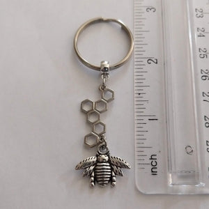 Bee and Honeycomb Keychain, Backpack Purse Charm or Zipper Pull