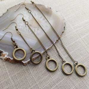 Minimalist Ring Earrings - Dangle Drop Chain Earrings in Your Choice of Five Lengths