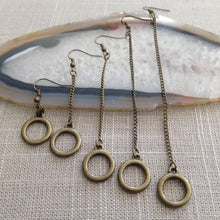 Load image into Gallery viewer, Minimalist Ring Earrings - Dangle Drop Chain Earrings in Your Choice of Five Lengths

