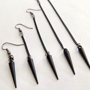 Black Spike Earrings -  Long Dangle Chain Earrings in Your Choice of Five Lengths