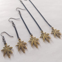 Load image into Gallery viewer, Marijuana Leaf Earrings, Dangle Drop Chain Earrings in Your Choice of Five Lengths
