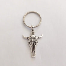 Load image into Gallery viewer, Bull Skull Keychain, Zipper Pull Backpack or Purse Charm
