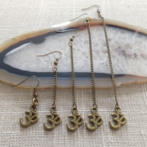 Ohm Aum Earrings - Dangle Drop Chain Earrings in Your Choice of Five Lengths