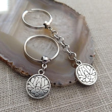 Load image into Gallery viewer, Lotus Ohm Keychain, Yoga Backpack Charm or Zipper Pull
