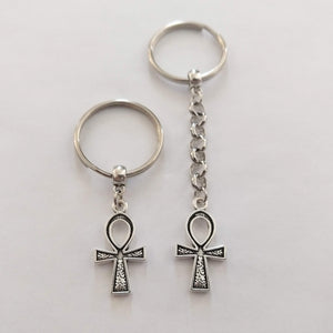 Ankh Keychain, Egyptian Key Fob, Silver Key Ring or Zipper Pull