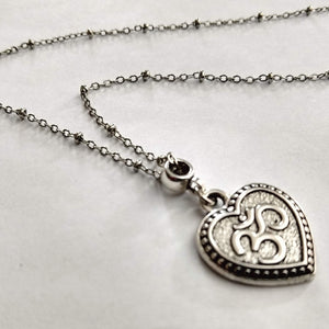 Heart Shaped Ohm Necklace, Aum Yoga Jewelry, Silver Satellite Chain