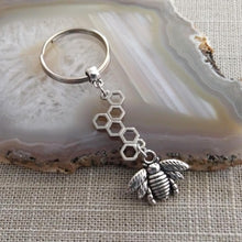 Load image into Gallery viewer, Bee and Honeycomb Keychain, Backpack Purse Charm or Zipper Pull
