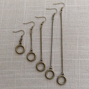 Minimalist Ring Earrings - Dangle Drop Chain Earrings in Your Choice of Five Lengths