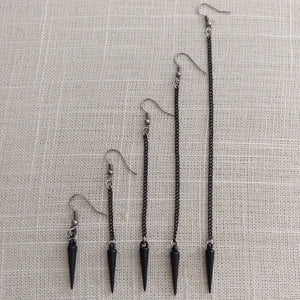 Black Spike Earrings -  Long Dangle Chain Earrings in Your Choice of Five Lengths