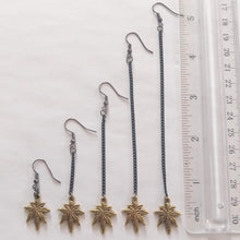 Load image into Gallery viewer, Marijuana Leaf Earrings, Dangle Drop Chain Earrings in Your Choice of Five Lengths
