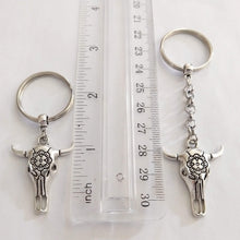 Load image into Gallery viewer, Bull Skull Keychain, Zipper Pull Backpack or Purse Charm
