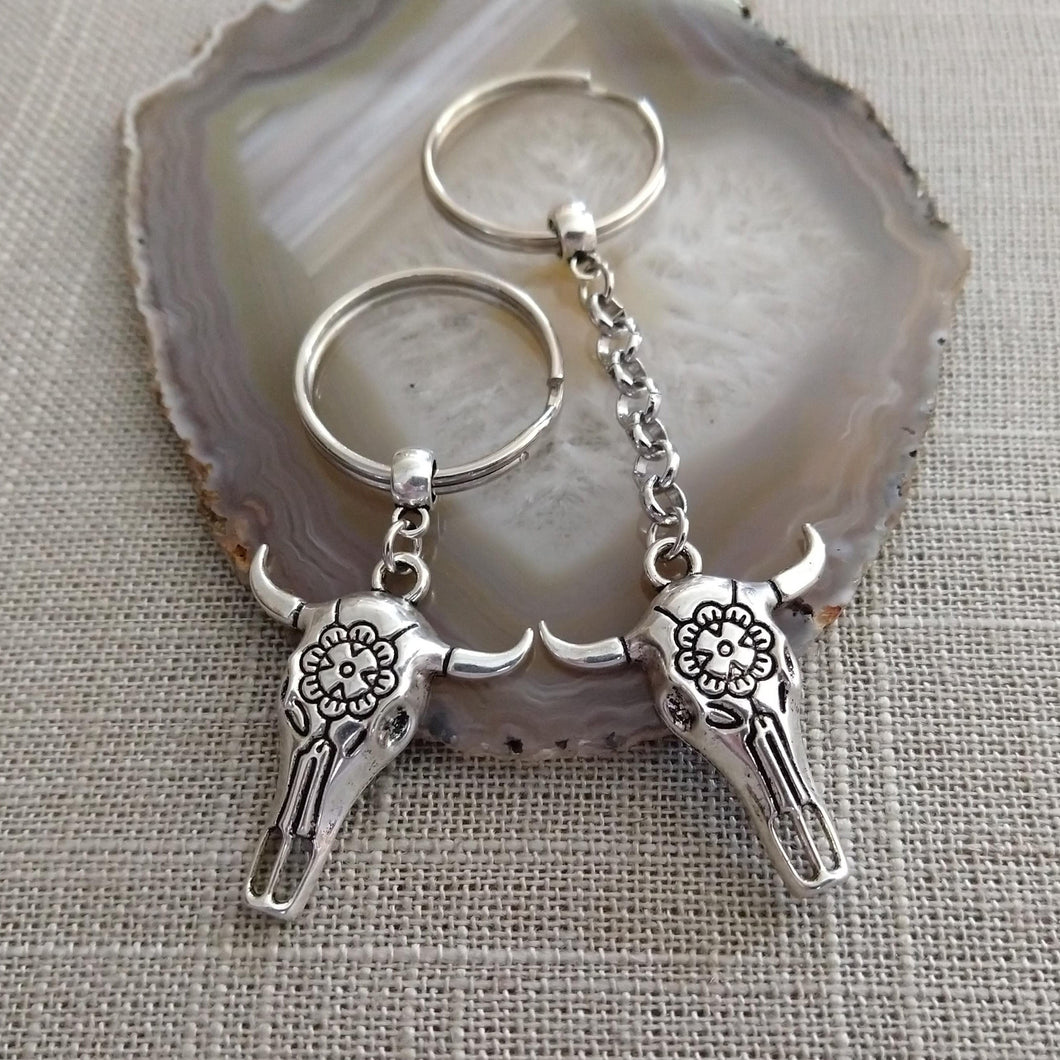 Bull Skull Keychain, Zipper Pull Backpack or Purse Charm