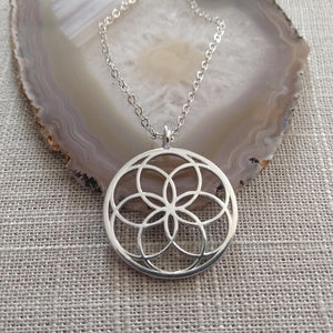 Seed of Life Necklace, Silver Thin Cable Chain, Yoga Meditation Reiki Jewelry
