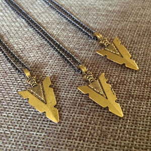 Brass Arrowhead Necklace, Your Choice of Curb Chain, Mens Arrowhead Jewelry, Layering Jewelry