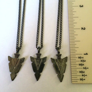 Arrowhead Necklace on Thin Gunmetal Chain - Mens Arrowhead Necklace
