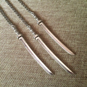 Long Sword Necklace, Mens Charm Necklace on Cable Chain