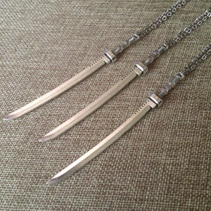 Long Sword Necklace, Mens Charm Necklace on Cable Chain