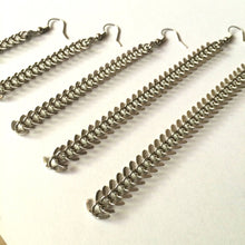 Load image into Gallery viewer, Silver Spine Chain Earrings - Fishbone Earrings in Your Choice of Five Lengths - Dangle Earrings / Long Earrings / Chain Earrings

