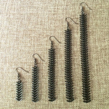 Load image into Gallery viewer, Black Spine Chain Earrings - Fishbone Earrings in Your Choice of Five Lengths - Dangle Earrings / Long Earrings / Chain Earrings
