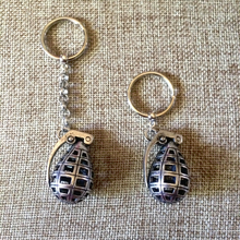 Load image into Gallery viewer, Silver Hollow Grenade Keychain, Backpack or Purse Charm, Zipper Pull
