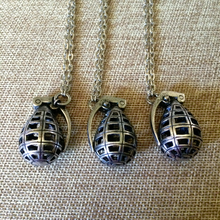 Load image into Gallery viewer, Hollow Grenade Necklace on Silver Cable Chain, Mens Jewelry
