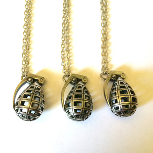 Hollow Grenade Necklace on Silver Cable Chain, Mens Jewelry