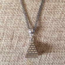 Load image into Gallery viewer, Silver Pyramid Necklace, Egyptian Jewelry Thin Gunmetal Chain
