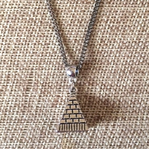 Silver Pyramid Necklace, Egyptian Jewelry Thin Gunmetal Chain