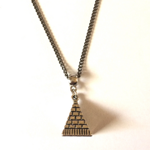 Silver Pyramid Necklace, Egyptian Jewelry Thin Gunmetal Chain