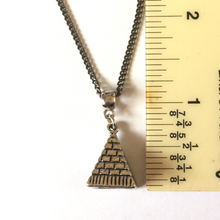 Load image into Gallery viewer, Silver Pyramid Necklace, Egyptian Jewelry Thin Gunmetal Chain
