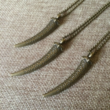 Load image into Gallery viewer, Bronze Horn Necklace, Tooth Talon Tusk Pendant, Mens Jewelry
