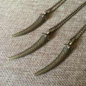 Bronze Horn Necklace, Tooth Talon Tusk Pendant, Mens Jewelry
